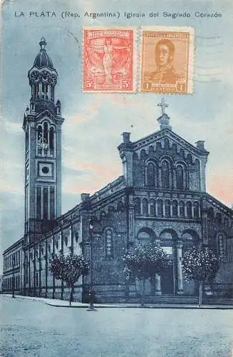 L127 Argentinien 1923 La Plata Iglesia del Sagrado Corazon Kirche Vintage Postkarte