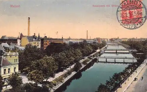 L147 Schweden 1920 Malmö Kanalparti vid Sodra Vintage Postkarte