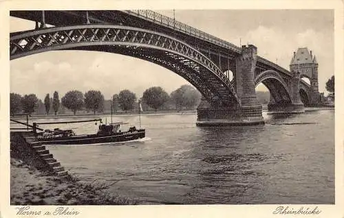 L087 Deutschland Worms am Rhein Rheinbrücke Brücke Boot Vintage Postkarte