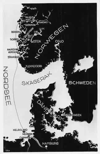Norwegen Reiseroute nach Hardanger und Sognefjord Karte Echtfoto Postkarte
