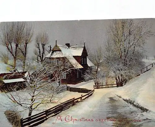 A047 Weihnachtsgrüße Holz Landhaus in Schneelandschaft Vintage Postkarte