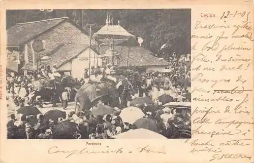 A045 Ceylon Sri Lanka 1905 Elefant Perahara Festival Vintage Postkarte