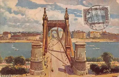 L149 Ungarn 1921 Budapester Erzsebethid Brücke Vintage Postkarte