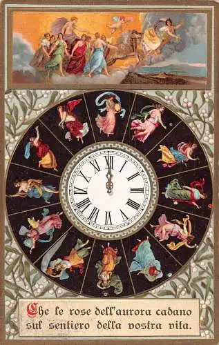 L302 Neujahrsgrüße 1913 Uhr Kunst Feen geprägt Vintage Postkarte