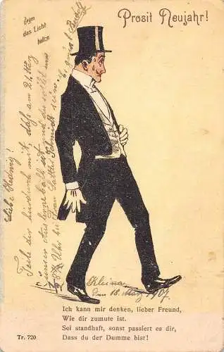 L403 Neujahrsgrüße 1907 Bräutigam und Braut Glück halten an Licht Postkarte