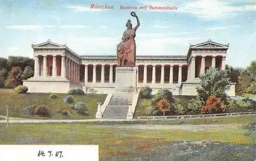 A043 Deutschland München Bayern mit Ruhmeshalle Statue Vintage Postkarte
