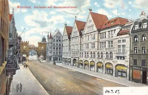 A043 Deutschland München Karlsthor mit Neuhauserstraße Vintage Postkarte