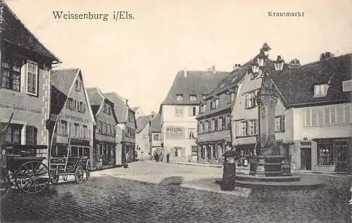 A044 Deutschland Weißenburg i Els Krautmarkt Druckerei Vintage Postkarte