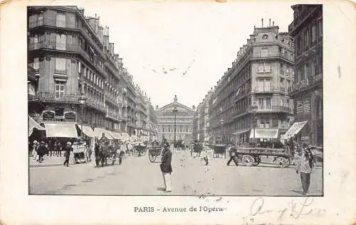 A858 Frankreich 1907 Paris Avenue de l'Opera Geschäfte Vintage Postkarte