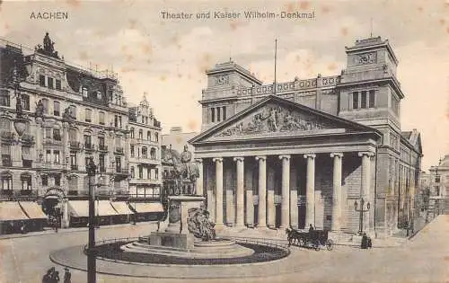 A043 Deutschland 1906 Aachen Theater Kaiser Wilhelm Denkmal Vintage Postkarte