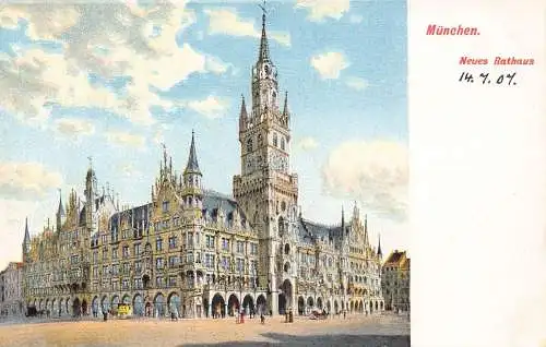 A043 Deutschland München Neues Rathaus Vintage Postkarte