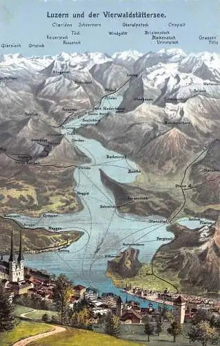 A042 Schweiz Luzern und Vierwaldstättersee Karte Punkte Berge Postkarte