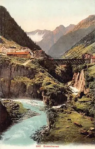 A042 Schweiz Goeschenen Brücke Fluss Vintage Postkarte