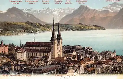A041 Schweiz Luzern Hofkirche Kirche Berggipfel Vintage Postkarte