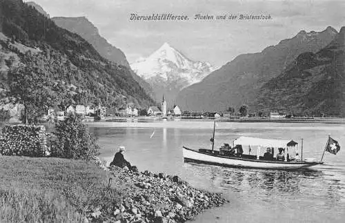 A041 Schweiz Vierwaldstättersee Fluelen und der Bristenstock Bootspostkarte