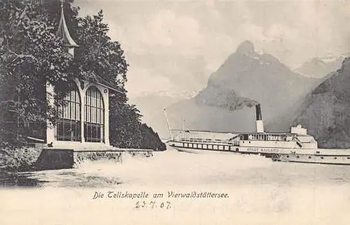 A041 Schweiz Tellskapelle am Vierwaldstättersee Dampfschiff Postkarte
