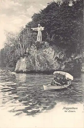 A042 Schweiz Meggenhorn Bei Luzern Boot Statue Vintage Postkarte