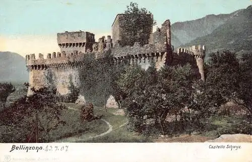 A039 Italien Bellinzona Castello Schwyz Vintage Postkarte