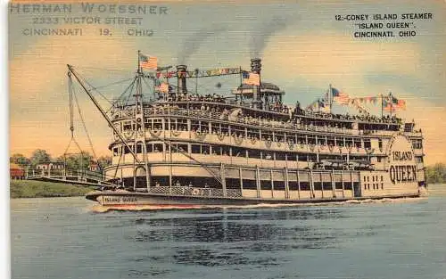 A862 US Coney Island Island Queen Steamboat Cincinnati Ohio 1951 Postkarte