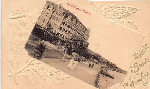 A863 Südafrika Durban mit besten Wünschen Bay Espanade geprägte Vintage Postkarte