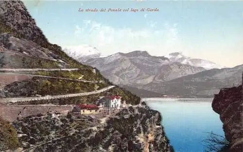 A039 Italien La strada del Ponale col lago di Gardasee Autobahn Vintage Postkarte