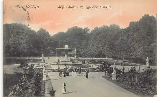 A864 Polen Warszawa Warschau Park Aleja Glowna Ogrodzie Saskim Brunnen Postkarte