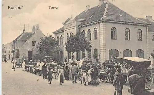 A864 Dänemark Torvet Korsor Automarkt Rathaus 1907 Vintage Postkarte