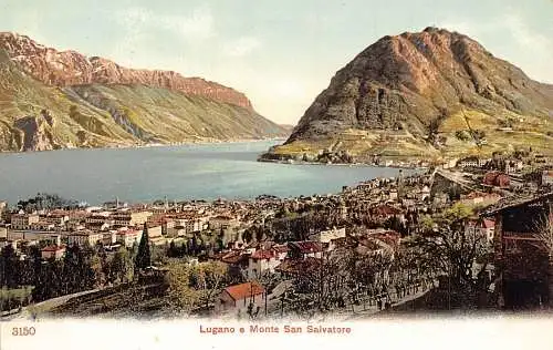 A040 Schweiz Lugano e Monte San Salvatore Berg Vintage Postkarte