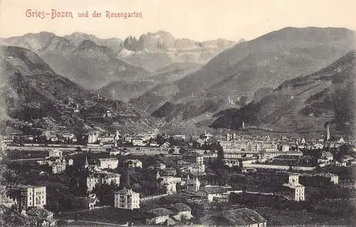 A039 Italien Gries Bozen und der Rosengarten Vintage Postkarte