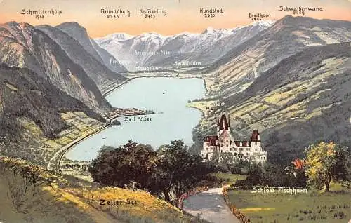 A038 Österreich Zeller See Schloss Fischhorn Berggipfel Vintage Postkarte