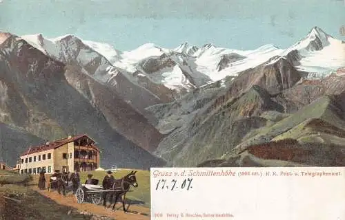 A038 Österreich Gruss vd Schmittenhöhe Kutsche Pferd 1968m Jahrgang Postkarte