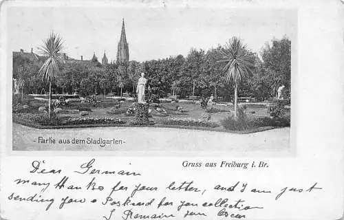 L261 Deutschland 1906 Partie aus dem Stadigarten Gruss aus Freiburg i. Br. Postkarte