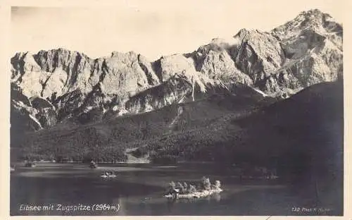 L262 Germany Eibsee mit Zugspitze (2964m.) Berg, Boote Vintage Postkarte