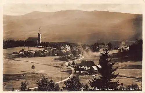 L262 Deutschland 1929 Mittel-Schreiberhau mit kath. Kirche. alte Postkarte