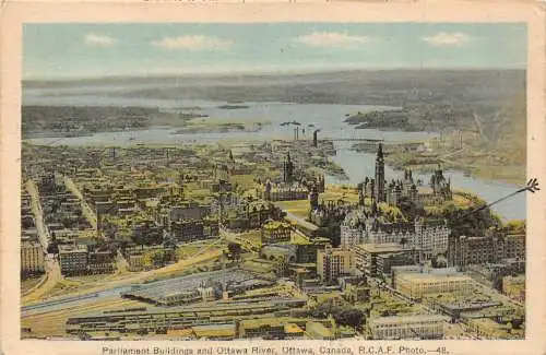 A859 Kanada 1935 Parlamentsgebäude und Ottawa River Vintage Postkarte