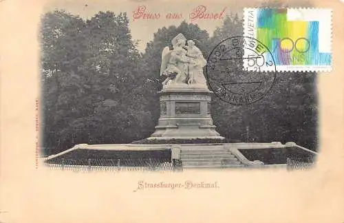 L299 Schweiz Gruss aus Basel Strassburger Denkmal Vintage Postkarte