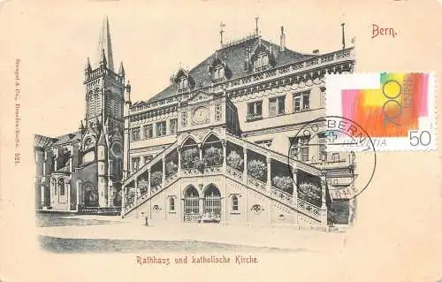 L298 Schweiz Bern Rathaus und Katholische Kirche Vintage Postkarte.