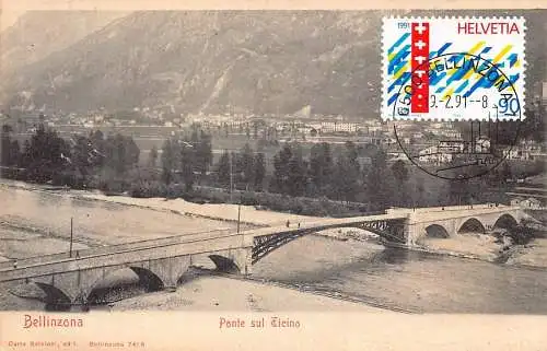 L299 Schweiz Bellinzona Ponte sul Tessin Brücke Vintage Postkarte