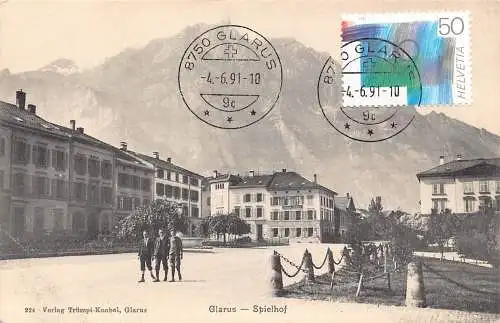 L298 Schweiz Glarus Spielhof Drei Jungen Vintage Postkarte