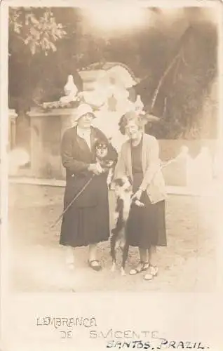 A853 Brasilien Lembranca de Sao Vicente Frauen Border Collie Hunde RPPC 1930 Postkarte