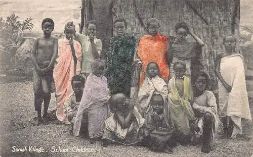 A853 Somalia Dorfschulkinder 1904 ethnische Kostüme Folk Vintage Postkarte