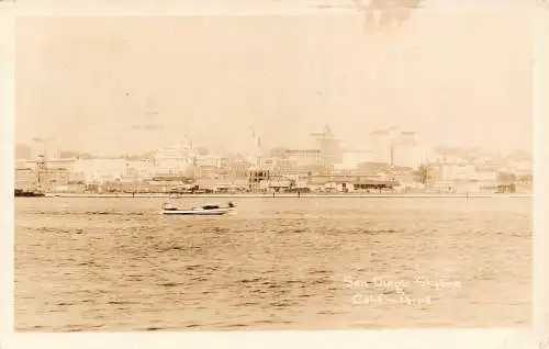 A855 US 1930 California San Diego Skyline Boat RPPC Vintage Postkarte