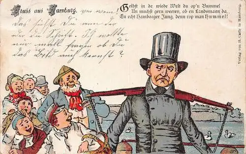 A860 Gruss aus Hmaburg 1900 Adliger pflegt Essen Bauern folgende Postkarte