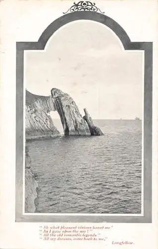 A860 Passepartout Landschaft Meer Felsen Gedicht von Longfellow Vintage Postkarte