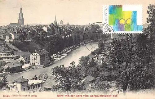 L298 Schweiz Bern mit der Aare vom Aargauerstalden aus alte Postkarte.