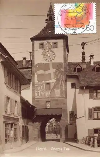 L296 Schweiz Liestal Oberes Tor Turm Fresko Laden Vintage Postkarte