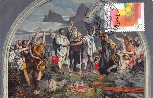 L297 Schweiz Der Ruetlischwur Gemälde in Tellskapelle AK