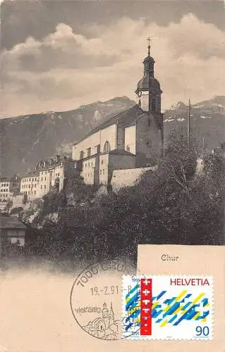 L296 Schweiz Chur Kirche Vintage Postkarte