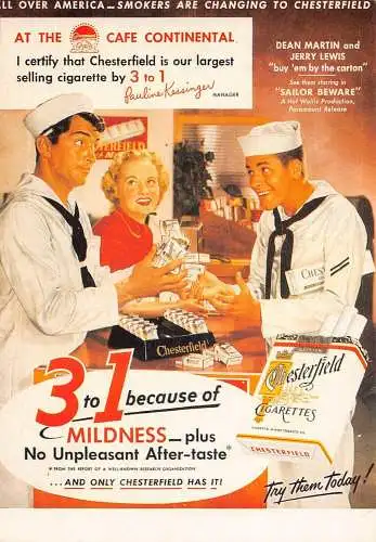 L291 Werbung Chesterfield Zigaretten Dean Martin Lewis Reproduktion Postkarte