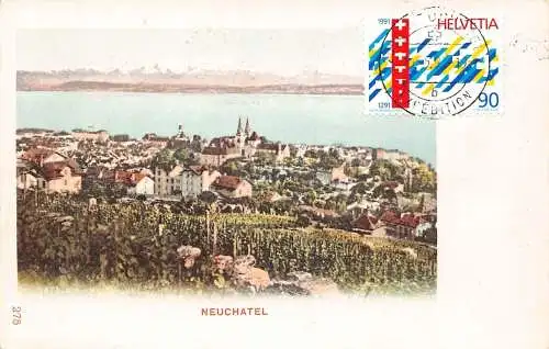L296 Schweiz Neuenburg Panoramablick Vintage Postkarte